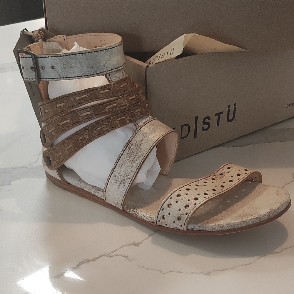 Bed Stu Silver and Brown Sandals with Gladiator Design
